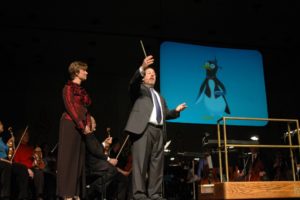 lucas richman and picardy penguin on stage photo